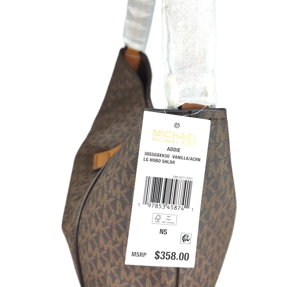 Michael Kors Addie Large Canvas Hobo Signature Shoulder Bag-Brown/Acorn-NWT